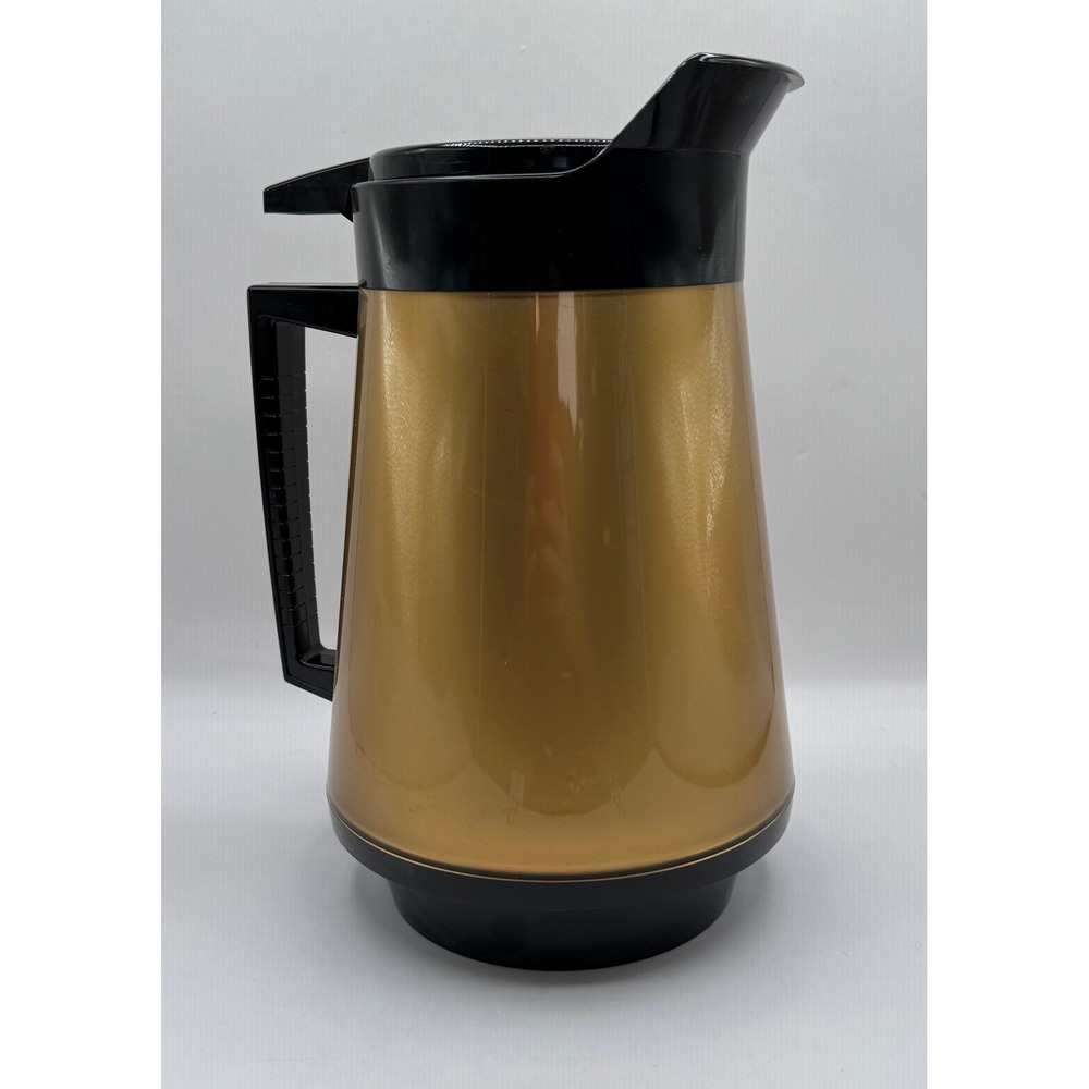 Thermo-Serv Insulated Server Pitcher Vintage Gold Black MCM Carafe 10in